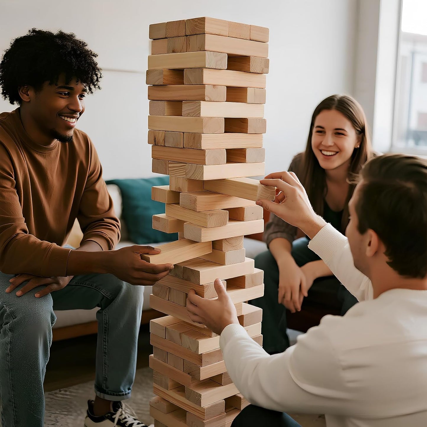 ApudArmis Giant Tumble Tower Stack to Over 5.2Ft, 60 PCS Pine Wooden Stacking Timber Tower,Classic Block Giant Outdoor Indoor Game for Adults, Fun Game at Backyard, Lawn, Party with Family & Friends