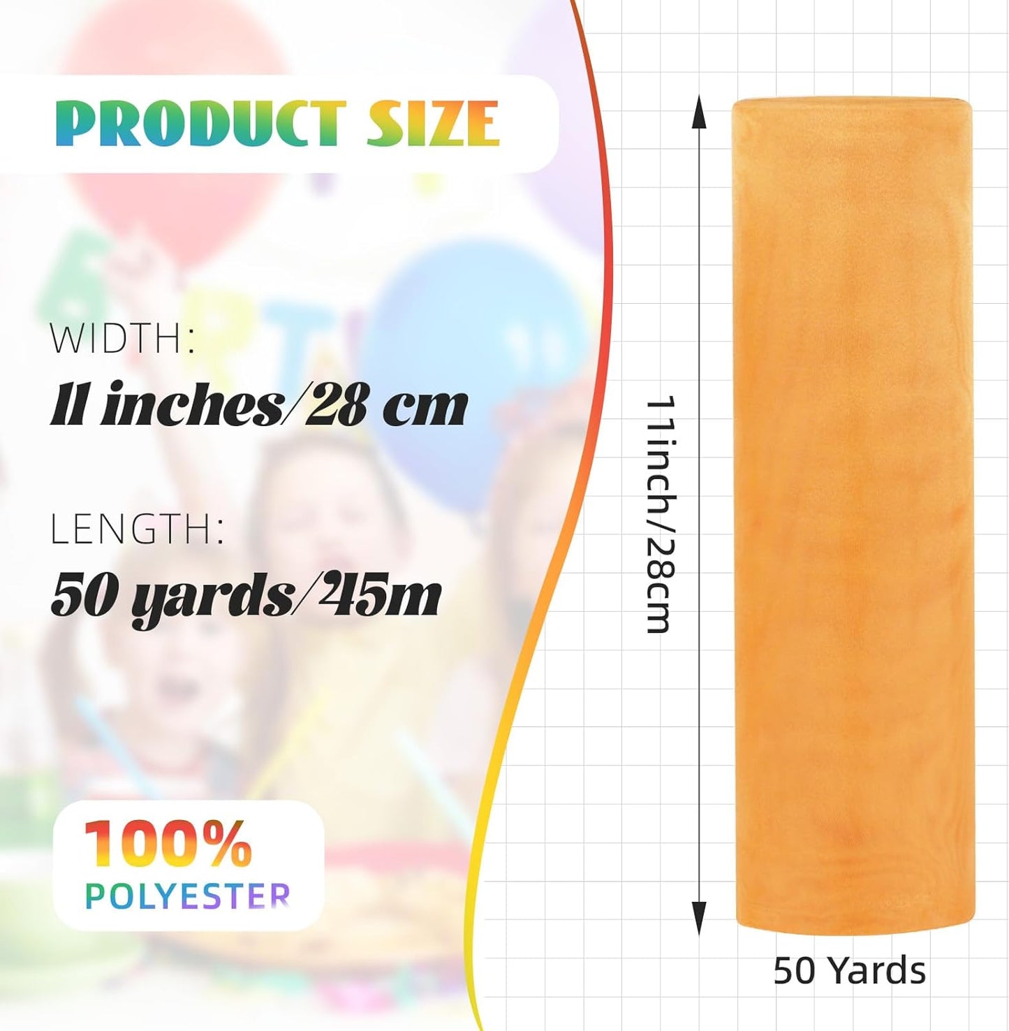 Crystal Organza Fabric Tulle 11 Inch by 50 Yards Sheer Tulle Rolls for DIY Craft Wedding Party Baby Shower Decor Gift Wrapping Party Supplies (Gold)