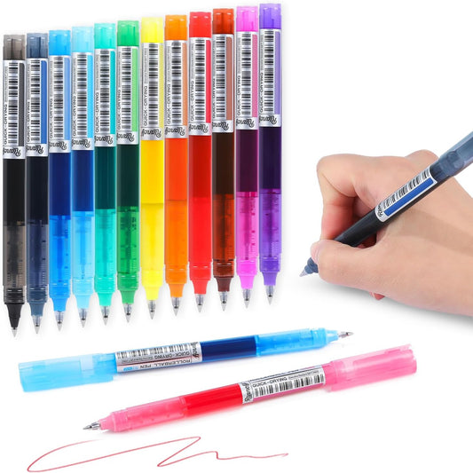 RIANCY Fine Point Colored Pens 12 Colors 0.5mm Gel Ballpoint Pens Assorted Colors Liquid Ink Pens No Smear Vibrant Colorful Writing for Journaling Note Taking Doodling Coloring Office School Supplies