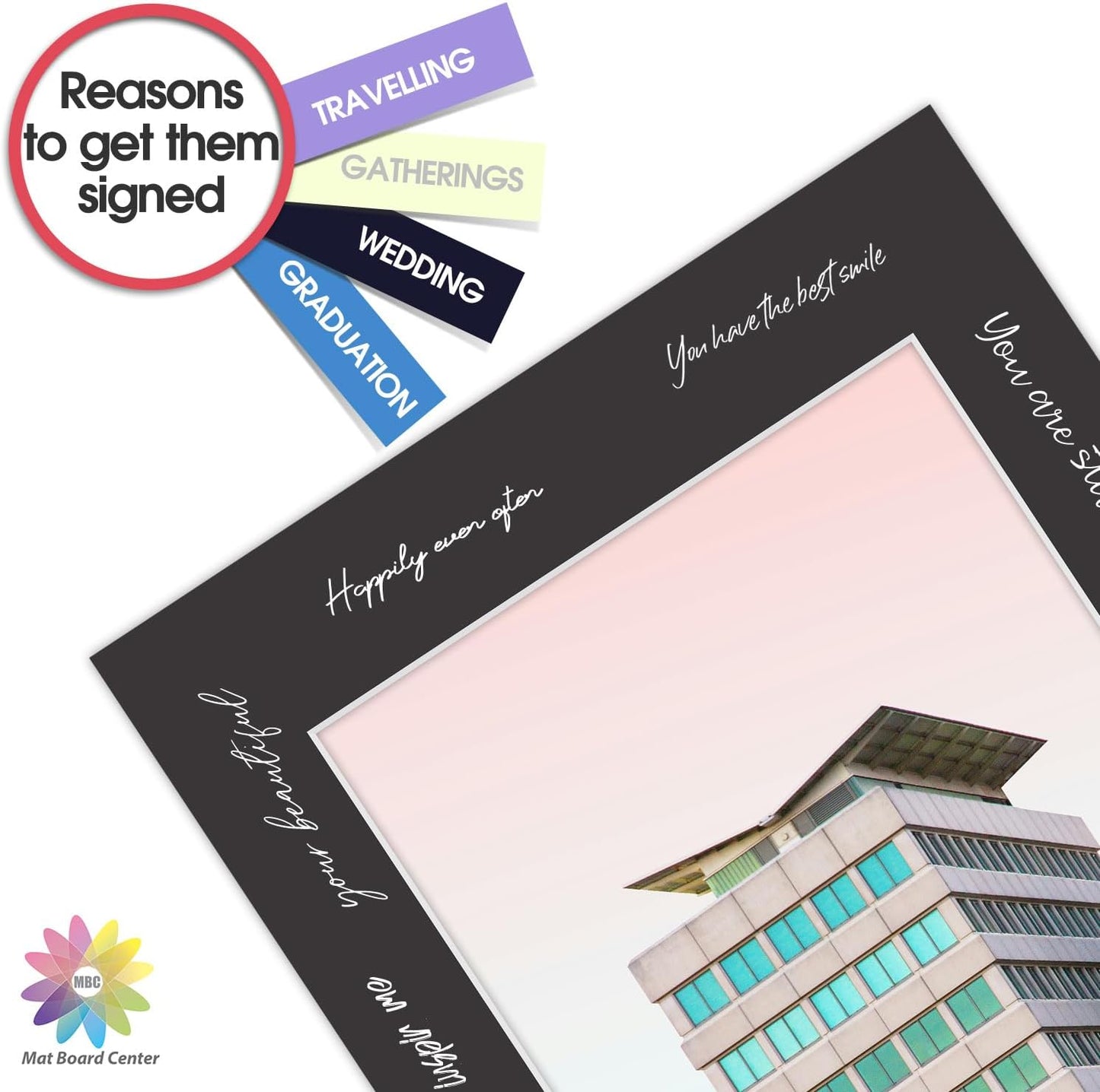 MBC Mat Board Center, 5 Pack 12x16 for 9x12 Black Picture Mats Frame Mattes, Bevel Cut, Acid Free, 4-ply Thickness