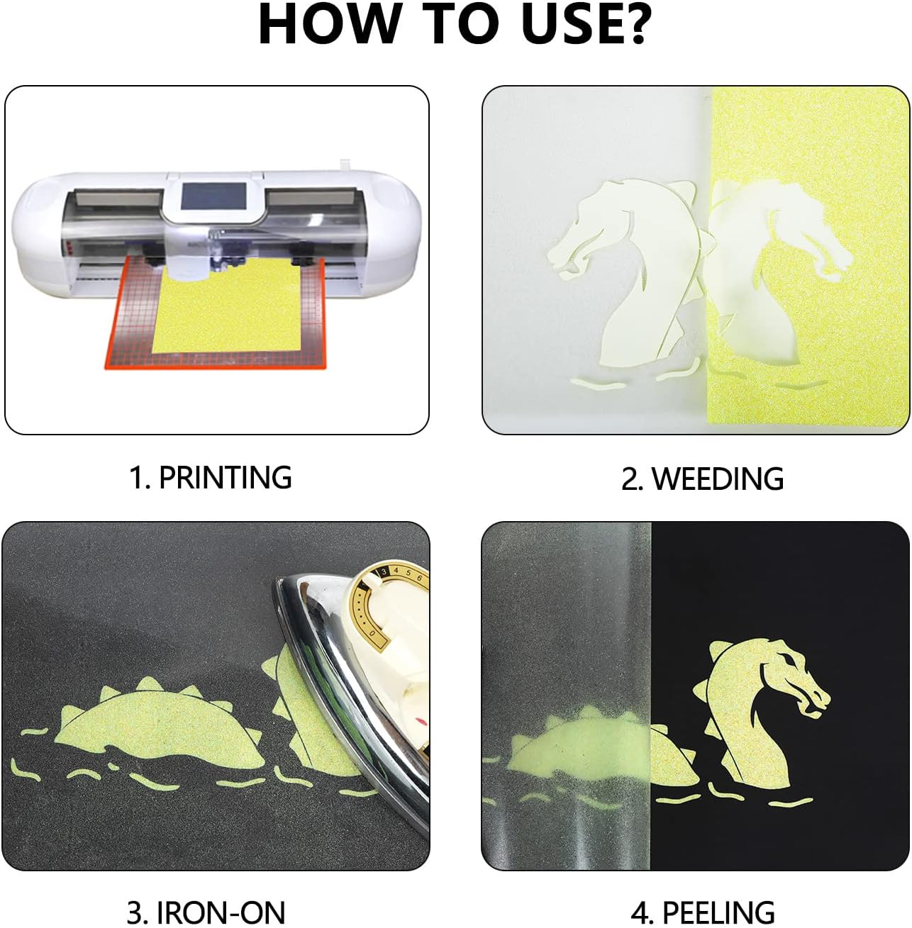 guangyintong Glow Glitter Light Yellow Heat Transfer Vinyl HTV Rolls, 12" x 8ft Iron on Vinyl for T-Shirts, Glitter HTV Vinyl for All Cutter Machines Easy to Cut & Weed for DIY Design