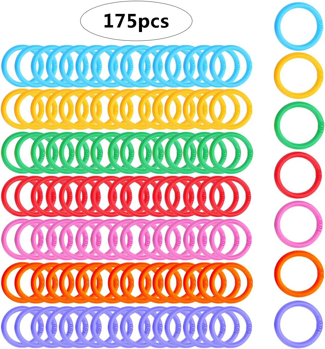 Haploon 175-Pack 1.1" Plastic Binder Clips Plastic Loose Leaf Rings Multi-Color Loose-Leaf Book Rings for School/Office, Swatches & Document Organization (7 Colors)