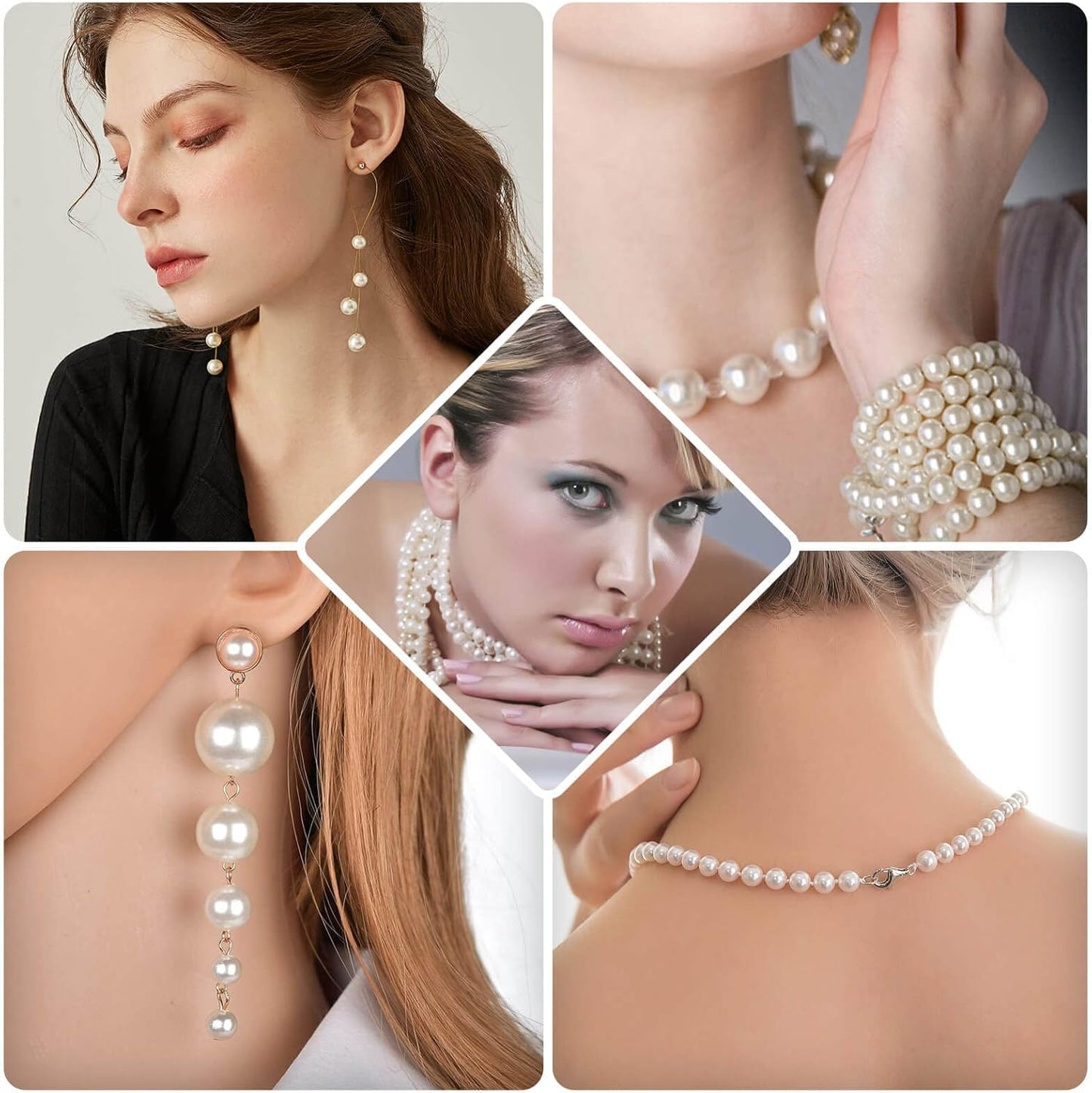 Pearl Beads for Craft, Anezus 500pcs Ivory Faux Fake Pearls, 10 MM Small Sew on Pearl Beads with Holes for Jewelry Making, Bracelets, Necklaces, Hairs, Crafts, Decoration and Vase Filler