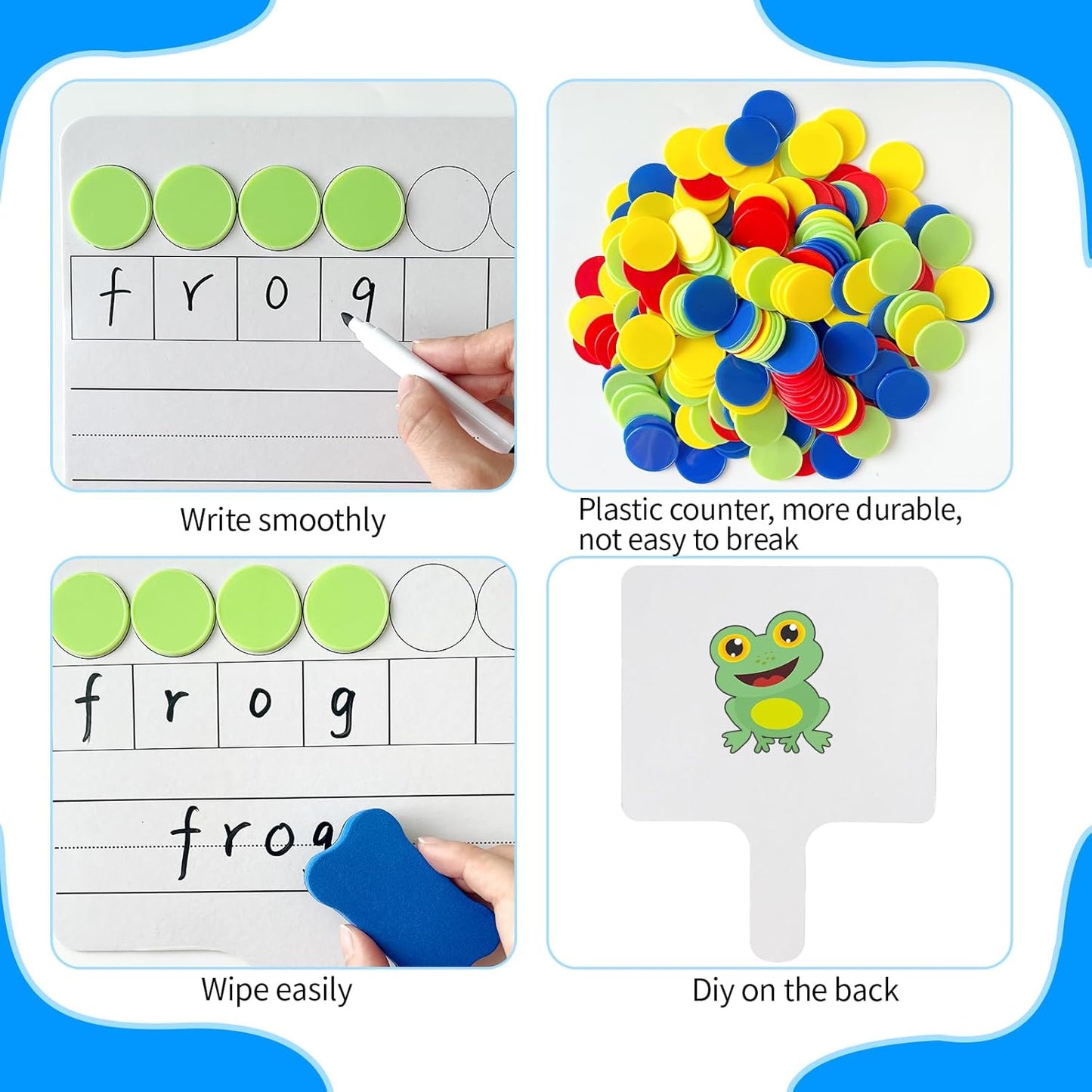 24 Pack Phonemic Awareness Dry Erase Board 8" x 10" Double Sided Handheld Answer Board Speech Therapy Phonemic Awareness Phonics Games Preschool Kindergarten Classroom Must Have