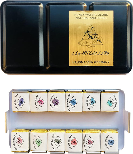 CSY art gallery Metallic Watercolor Paints Set Handmade Glitter Shimmering Double Color Water Color Solid Paint Include 12 Colors In Portable Tin Box for Artists, Professionals (Fruit Midsummer)