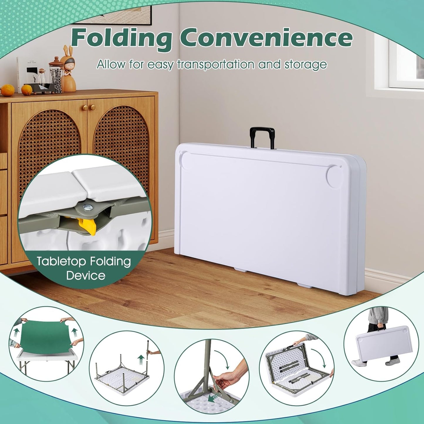 Giantex Folding Mahjong Table, 35" Square Card Table with Cup Holders, Removable Noise Reduction Mat, HDPE Tabletop, 4-Player Portable Domino Tables for Poker Blackjack Board Game (Pure Green)