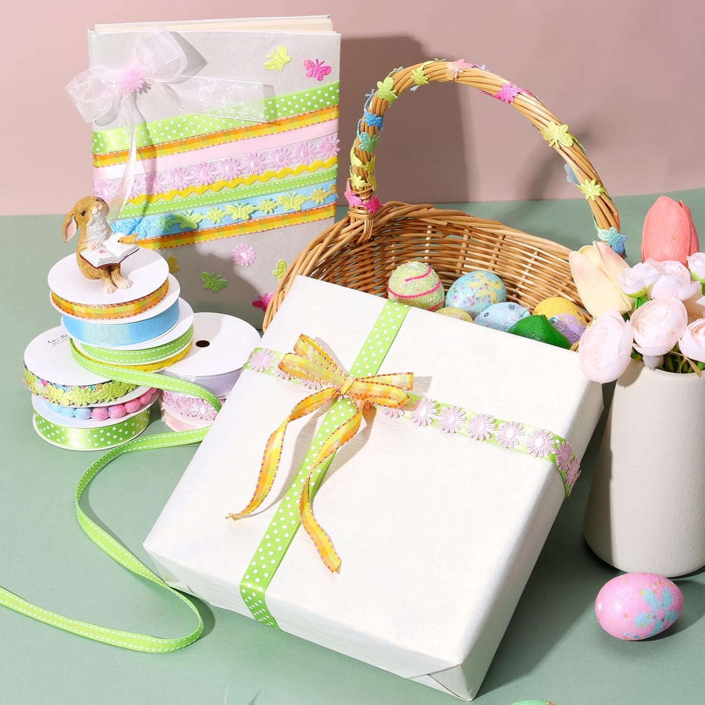 LaRibbons Pastel Ribbons for Crafts 10 Rolls Assorted Ribbon for Gift Wrapping, Hair Bows, DIY Crafts, Home Decor 46 Yards