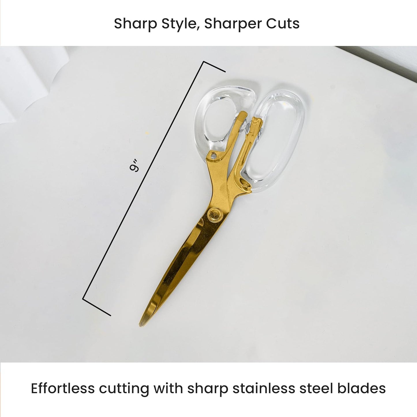 OfficeGoods 9” Stainless Steel Acrylic Scissors for Office and Home - Aesthetic and Sharp All Purpose Scissors, Perfect for Sewing, Arts and Crafts - Gold