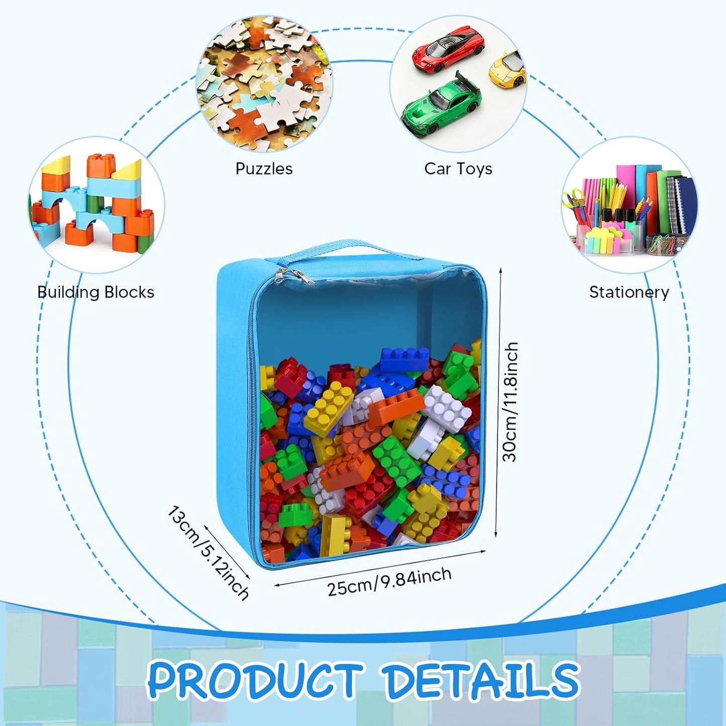 8 Packs Toy Storage Bags with Zipper, Clear PVC Organizing Bags, Reusable Toy Storage Organizer with Portable Handle, Travel Waterproof Organizer Bags for Building Blocks, Puzzle, Toys and Books