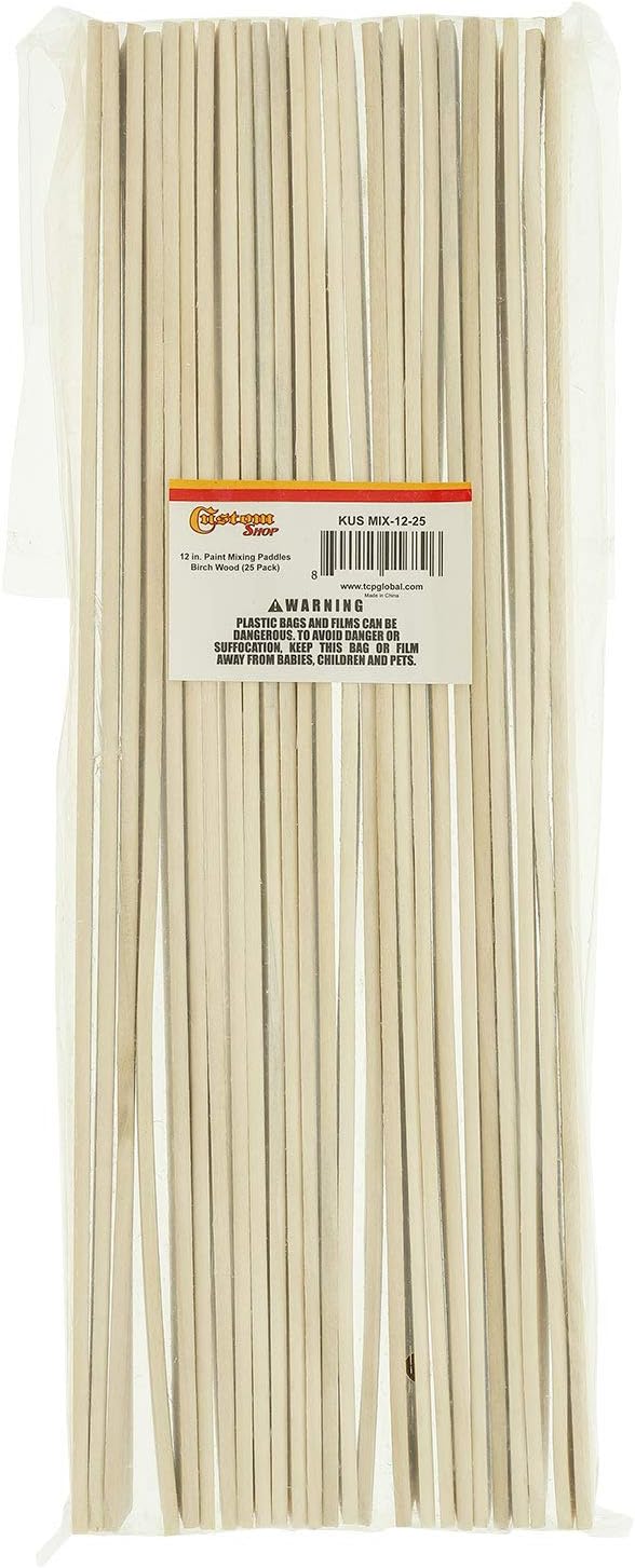 Custom Shop Paint Mix Sticks Pack of 25 Each 12" Birch Paint Mixing Paddles Pack of 25