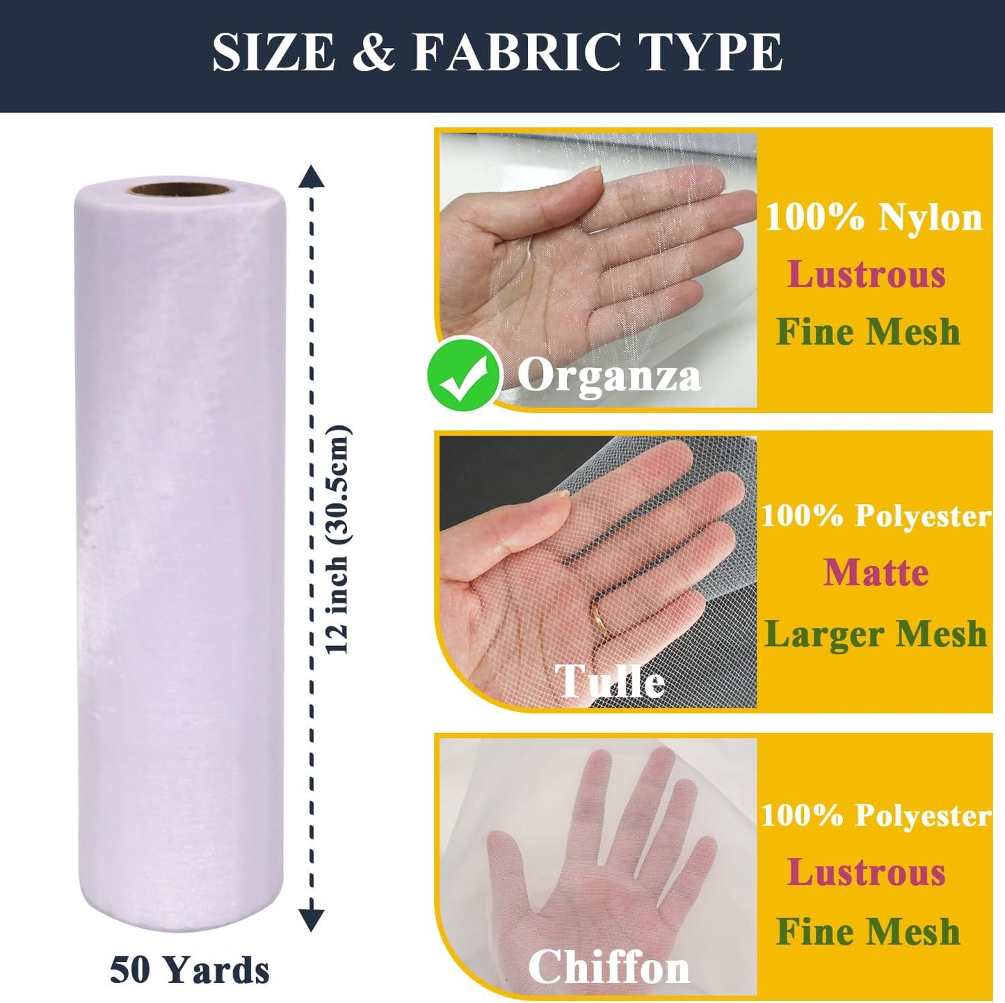 White Tulle Organza Fabric Rolls, Crystal Organza 12" by 50 Yards (150 ft) Sheer Nylon Silky Shiny Netting Spool Bolt for DIY Craft Table Runner Wedding Baby Shower Party Decor (White)