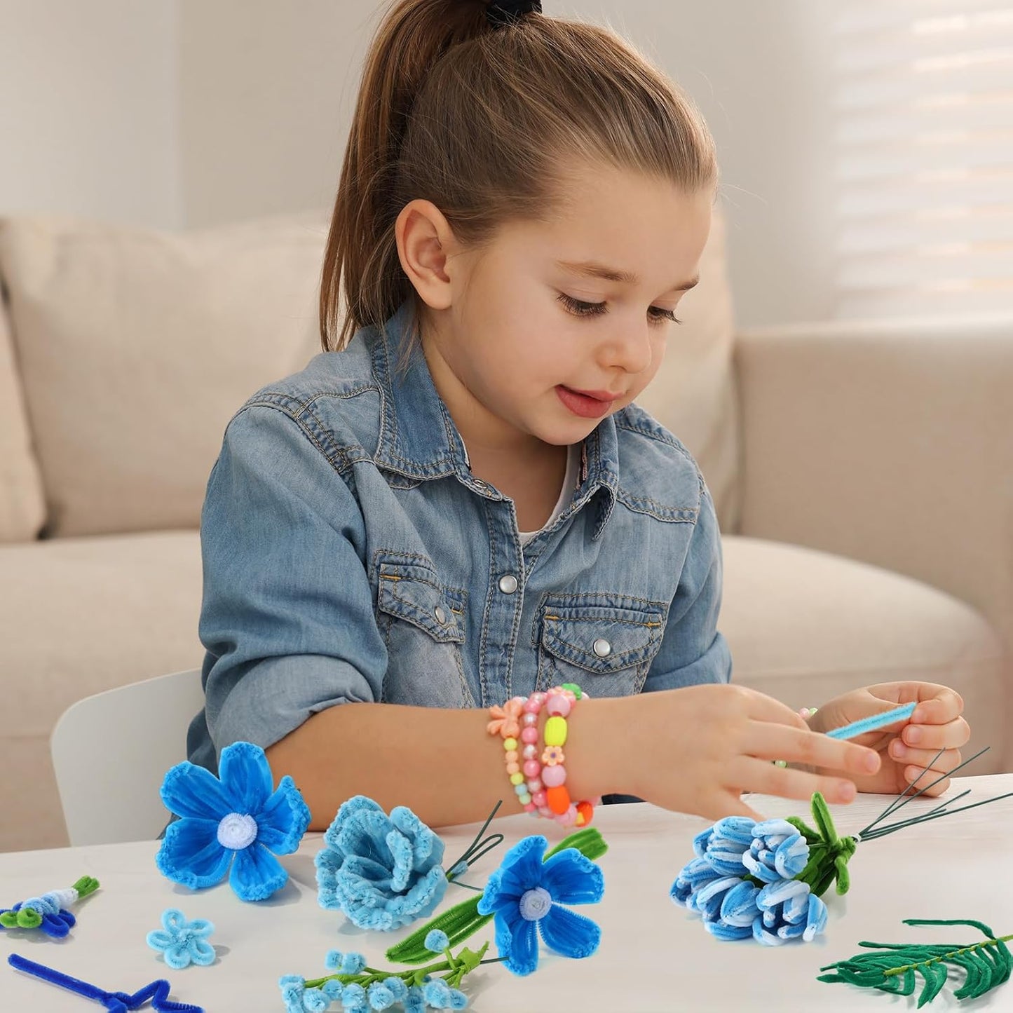 DaisyInner 700 Pcs Halloween Fall Pipe Cleaners Craft Bulk Pastel Chenille Stems Flower DIY Gradient Colored Fluffy for School Classroom Thanksgiving Christmas Party Supplies(Blue Theme)