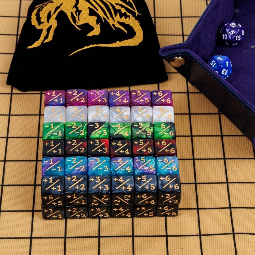 82 Pack Magic The Gathering Counter Dice Set 72 Pcs D6 MTG Dice Life Counters Tokens for Magic Card Game Accessories with 3 Pcs Rolling Dice 7 Pcs Drawstring Bags