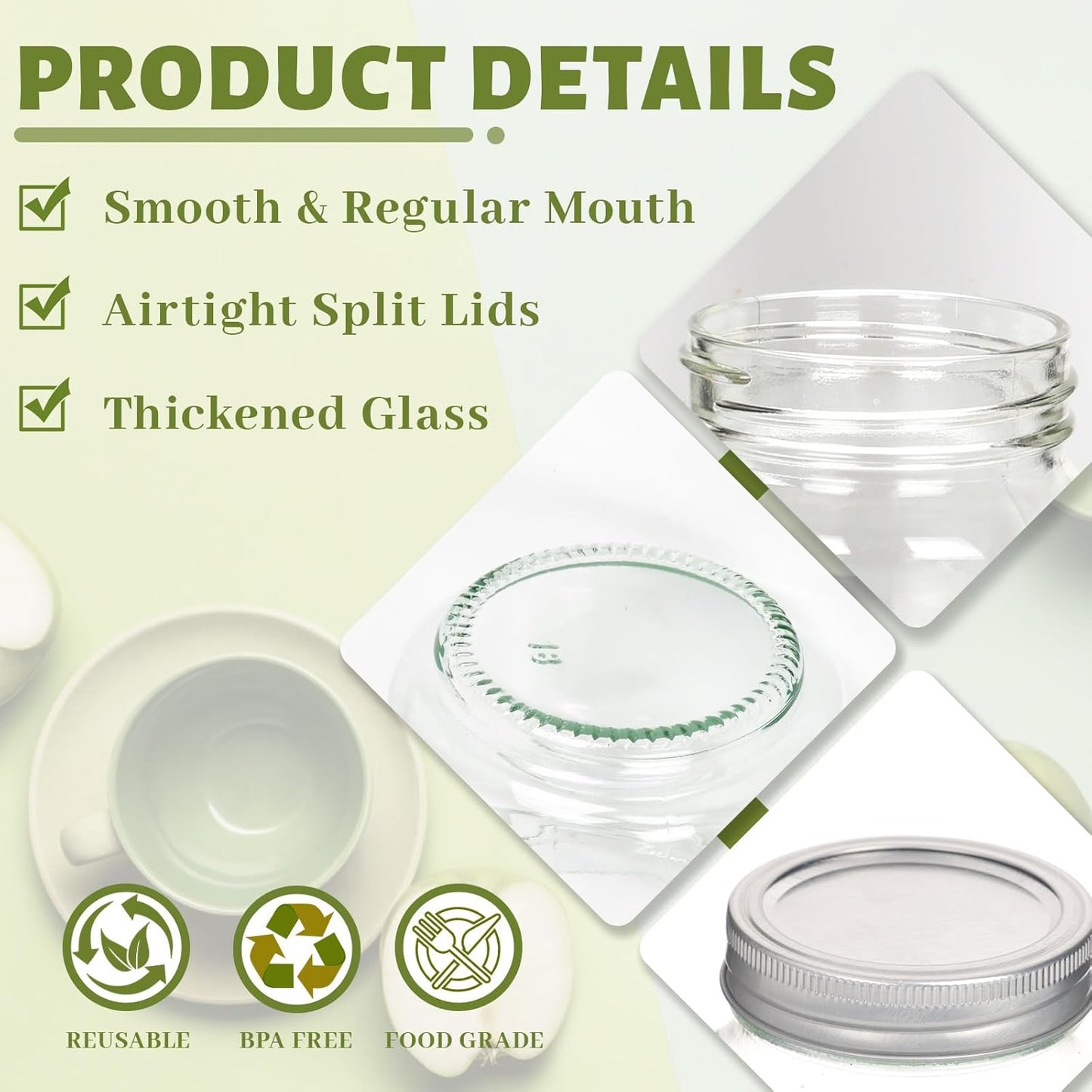 8 oz Glass Mason Jars, 24 Pack Clear Glass Jars with Regular Lids, Canning Jars for Honey, Yogurt, Wedding Favors, Food Storage, Vegetables, Includes 40 Black Labels