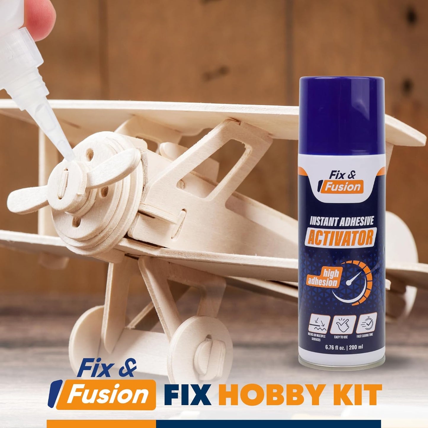 FIX & FUSION Activator Spray (6.76 Fl Oz), Instant Cure Accelerator for Cyanoacrylate (CA) Super Glue for Wood, Plastic, Rubber, Granite, and DIY & Professional, Accelerates Bonding Strength, (2 Pack)