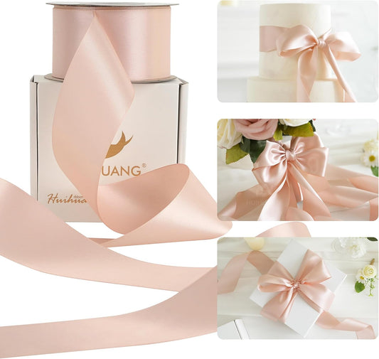 HUIHUANG Rose Gold Satin Ribbon 2 inch Wide Double Faced Satin Ribbon Rose Gold Ribbon for Gift Wrapping, Bows Making, Flower Bouquet, DIY Crafts, Bridal Shower, Holiday Party Decor-25 Yards/Roll