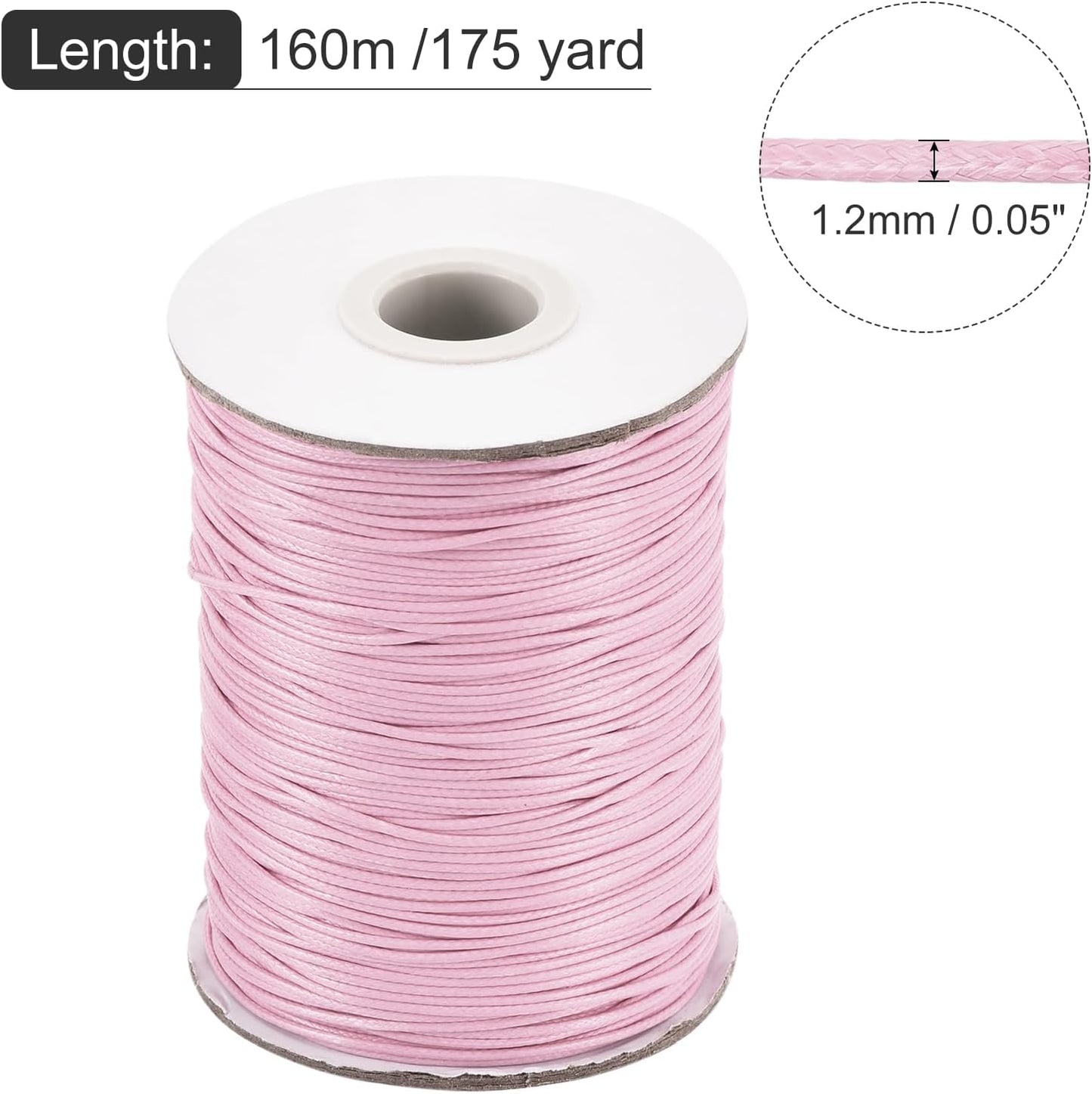 MECCANIXITY Waxed Cord 1.2mm Waxed Polyester Cord 175 Yard Wax String for Bracelet Making,Necklaces, Beading,Jewelry Making and DIY Crafts(Light Pink)