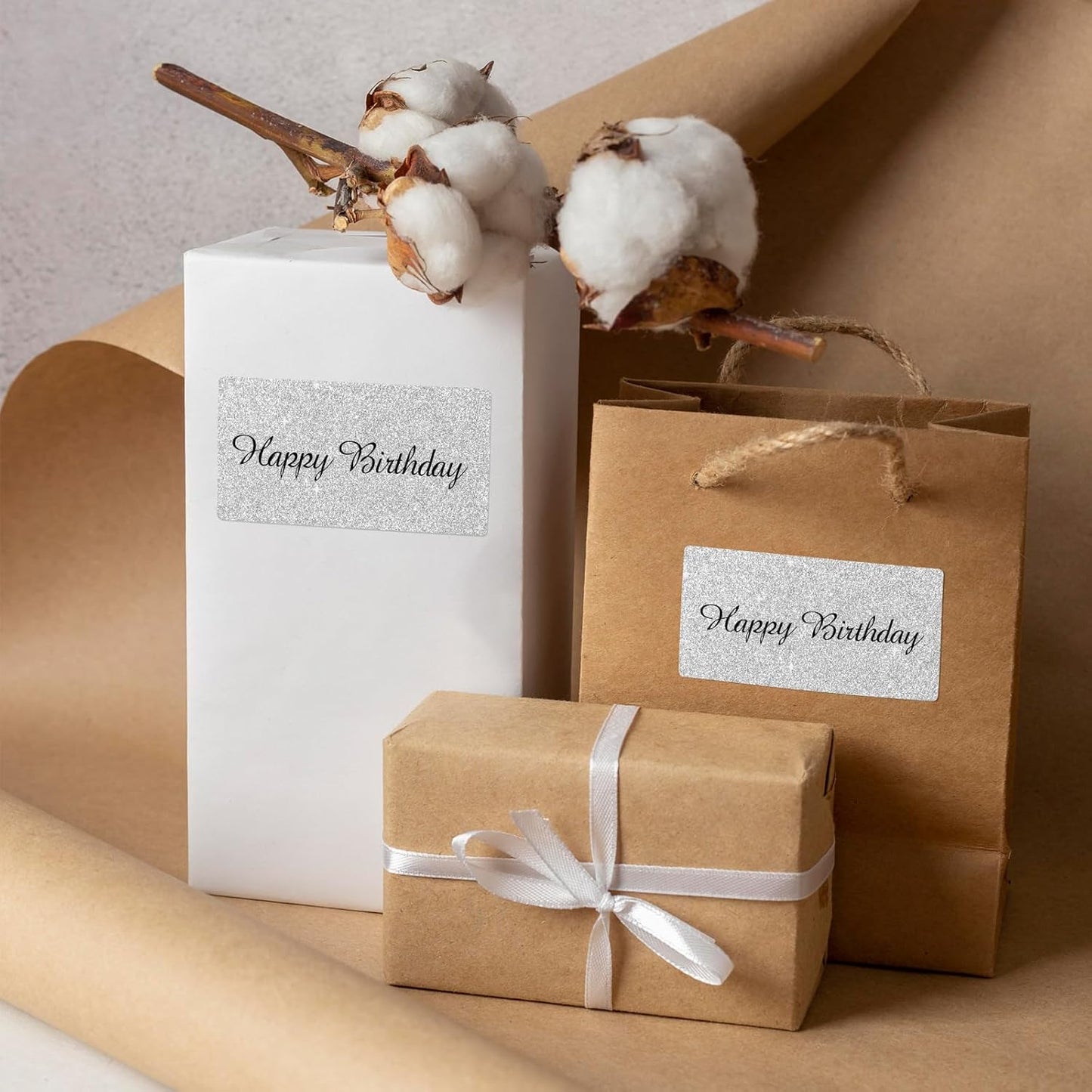 2" x 4" Glitter Silver Thermal Label Stickers,Waterproof Thermal Printer Sticker Labels for Gift Wrapping, Self-Adhesive Name Price Tag DIY Custom Logo Design (250 pcs,Silver)