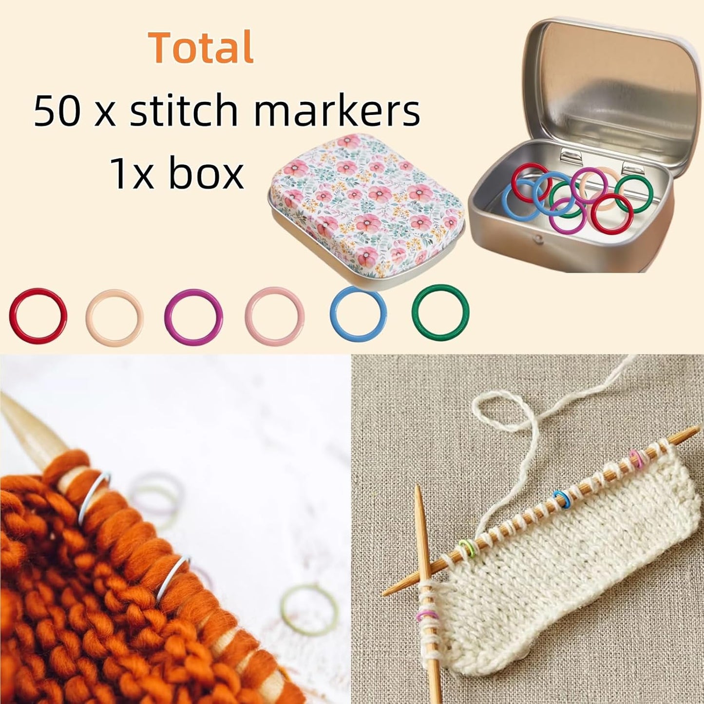 Hilsayum Flower Shape Metal Stitch Markers,50Pcs Colorful Stitch Markers with Storage Box