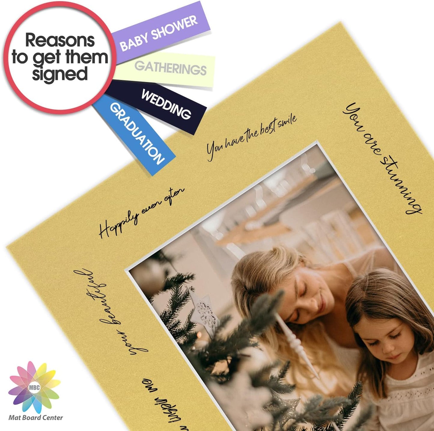 Mat Board Center, Pack of 10, 8x10 for 5x7 Old Gold Color Mats - Bevel Cut, Acid Free, 4-ply Thickness, White Core - for Pictures, Photos, Framing