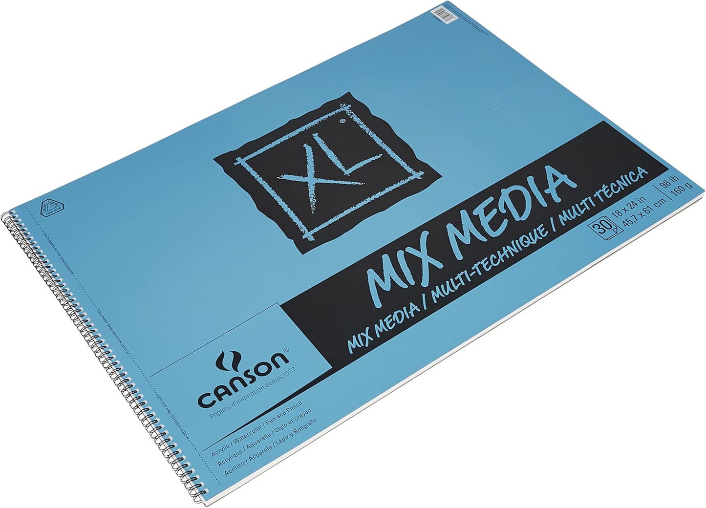 Canson XL Series Mixed Media Pad, Side Wire, 18x24 inches, 30 Sheets – Heavyweight Art Paper for Watercolor, Gouache, Marker, Painting, Drawing, Sketching
