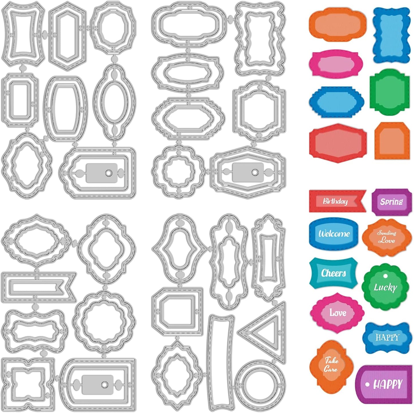30 Styles Labels Die Cuts for Card Making Backgrounds Frame Metal Cutting Die for Scrapbooking Carbon Steel Embossing Template Tab Note Cutting Dies DIY Cards Album Crafts Supplies