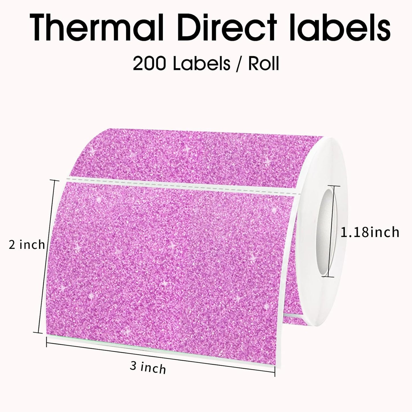 3x2 Inch Holographic Thermal Labels, Glitter Pink Thermal Sticker Labels, Waterproof Thermal Printer Stickers for Price, Barcode, Name, Custom Logo Design, 200 Pcs/Roll