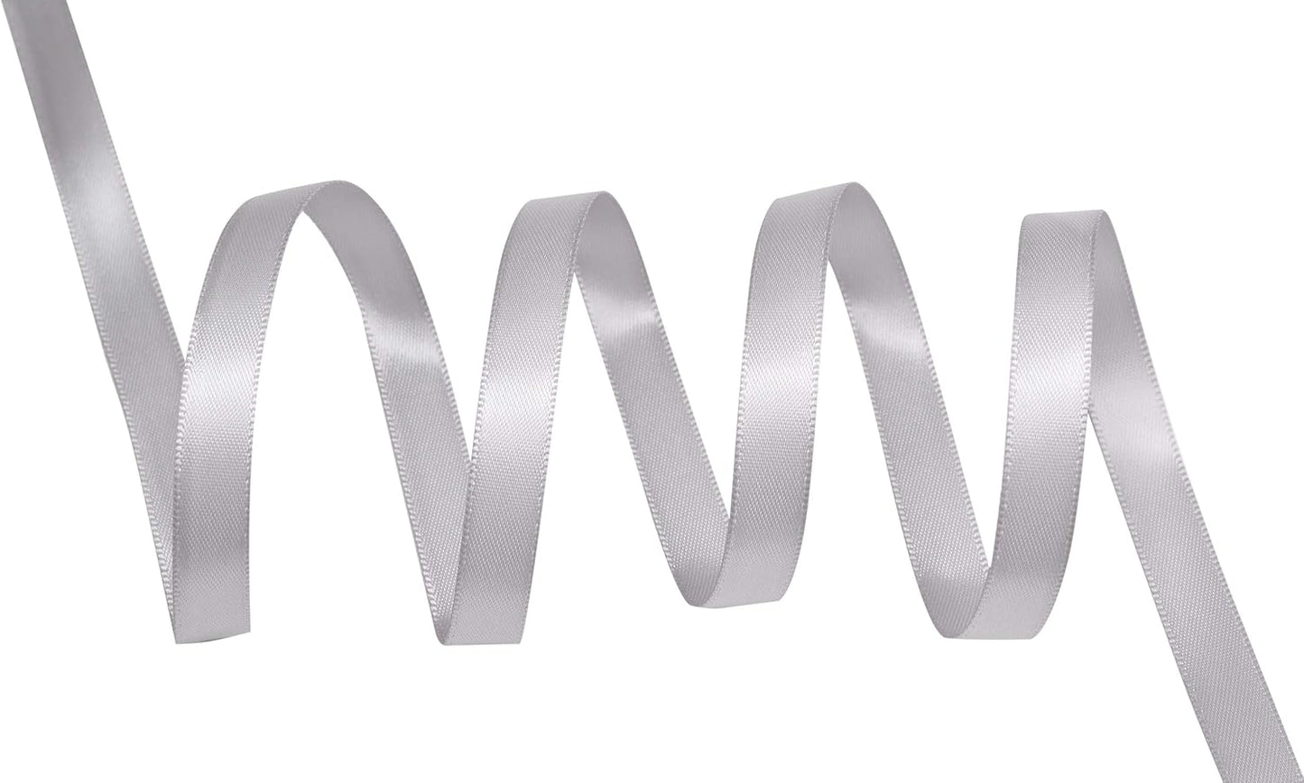 YAMA Silver Double Face Satin Ribbon 3/8 Inch 25 Yards Silver Ribbon for Gift Wrapping Ribbons Decorations DIY Crafts Arts