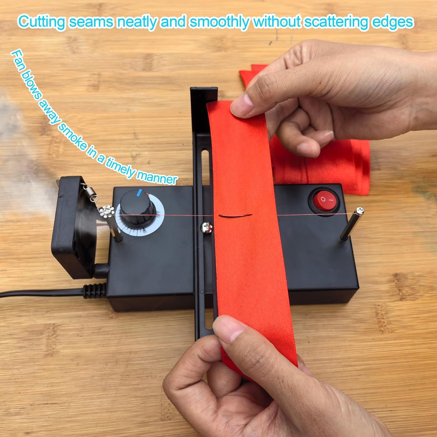 DRQG50-B Heat Cutting Ribbon Cutter, Electric Rope Cutter Thermal Supplies Portable with Screwdriver for Ribbon Braid Nylon Band Ropes Versatile Rope Ribbon Thermal Cutter with Fan