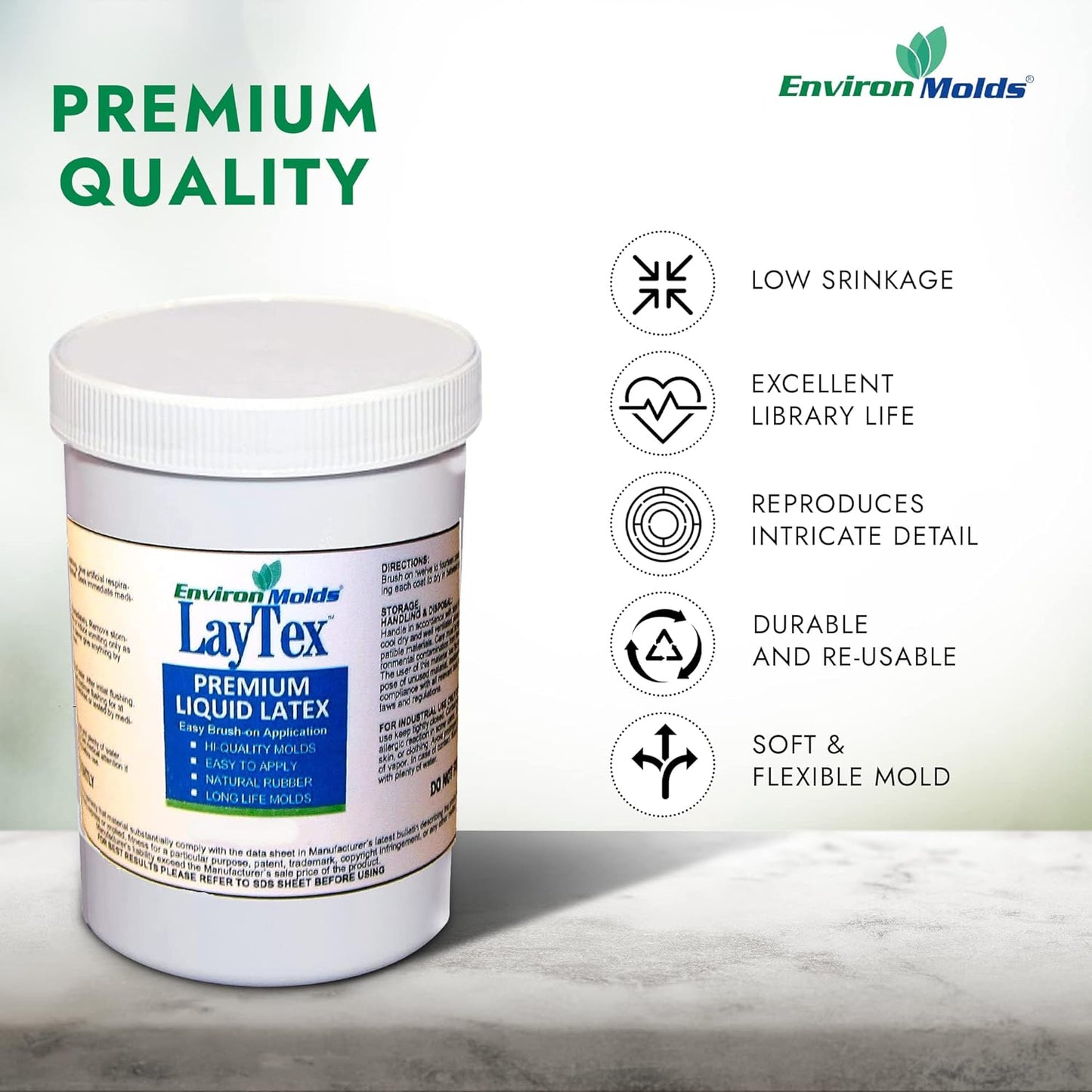 EnvironMolds Liquid Latex Mold Making Rubber, 16 oz. - Quality, Flexible, Detailed Reproductions - Easy Brush or Spray Application