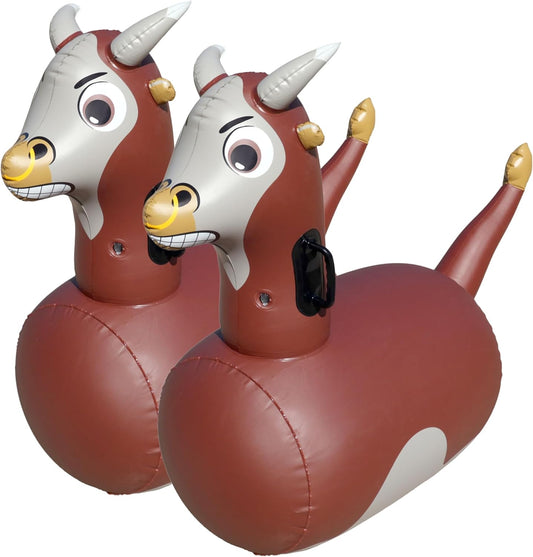 Hearthsong Hop N Go Inflatable Bull Riding Bouncy Hopping Toys for Kids Ages 5+ - Ride On Bouncer Animal Hopper Jumping Toys for Outdoor Games (2 Pack)