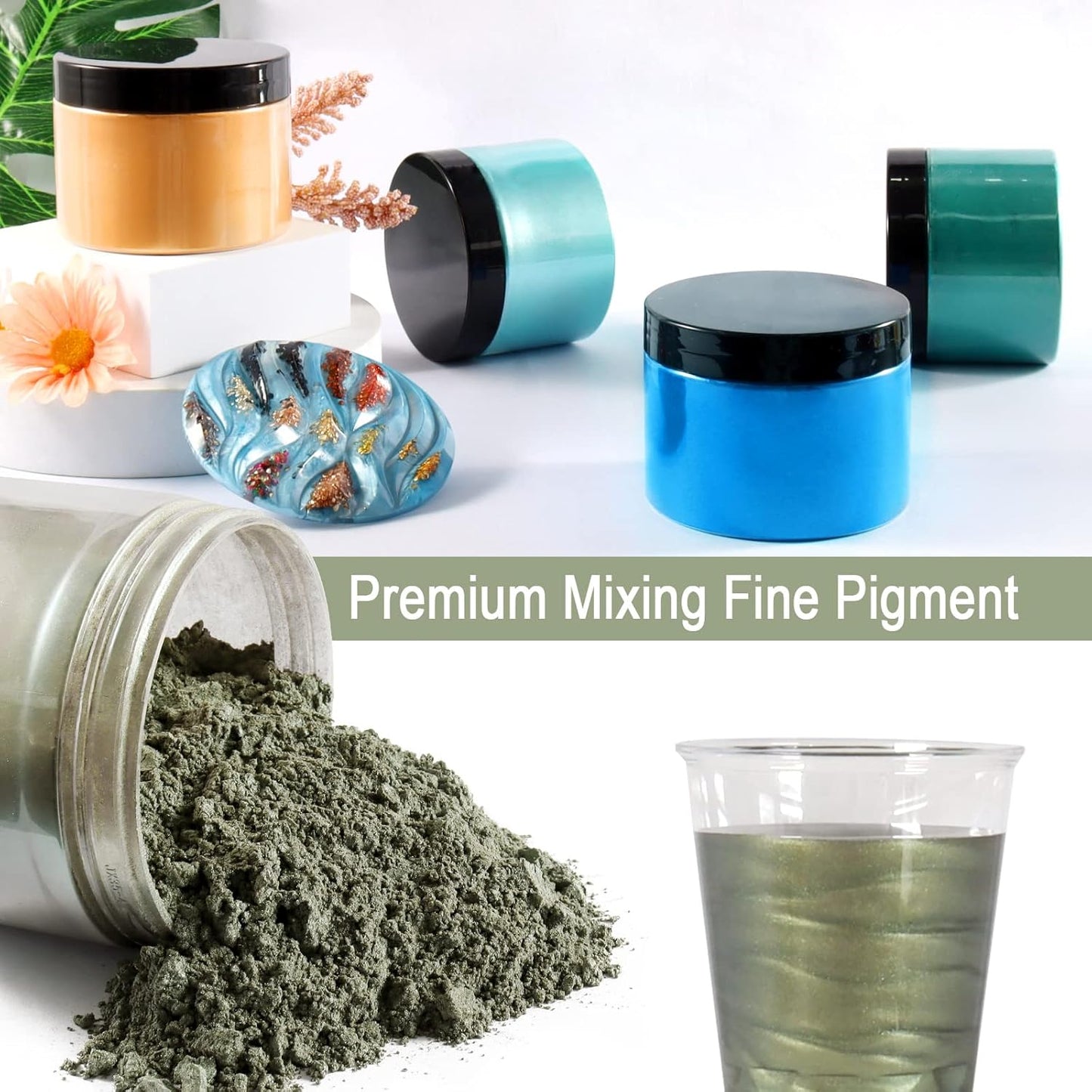 Ceya Mica Powder, 5.3oz/ 150g Olive Green Pearlescent Effect Colorant Pigment Powder for Epoxy Resin, Tumblers, Slime Bath Bomb, Soap Dye, Slime, Candle, Resin Crafting, Paint, Jewelry, Nail Polish