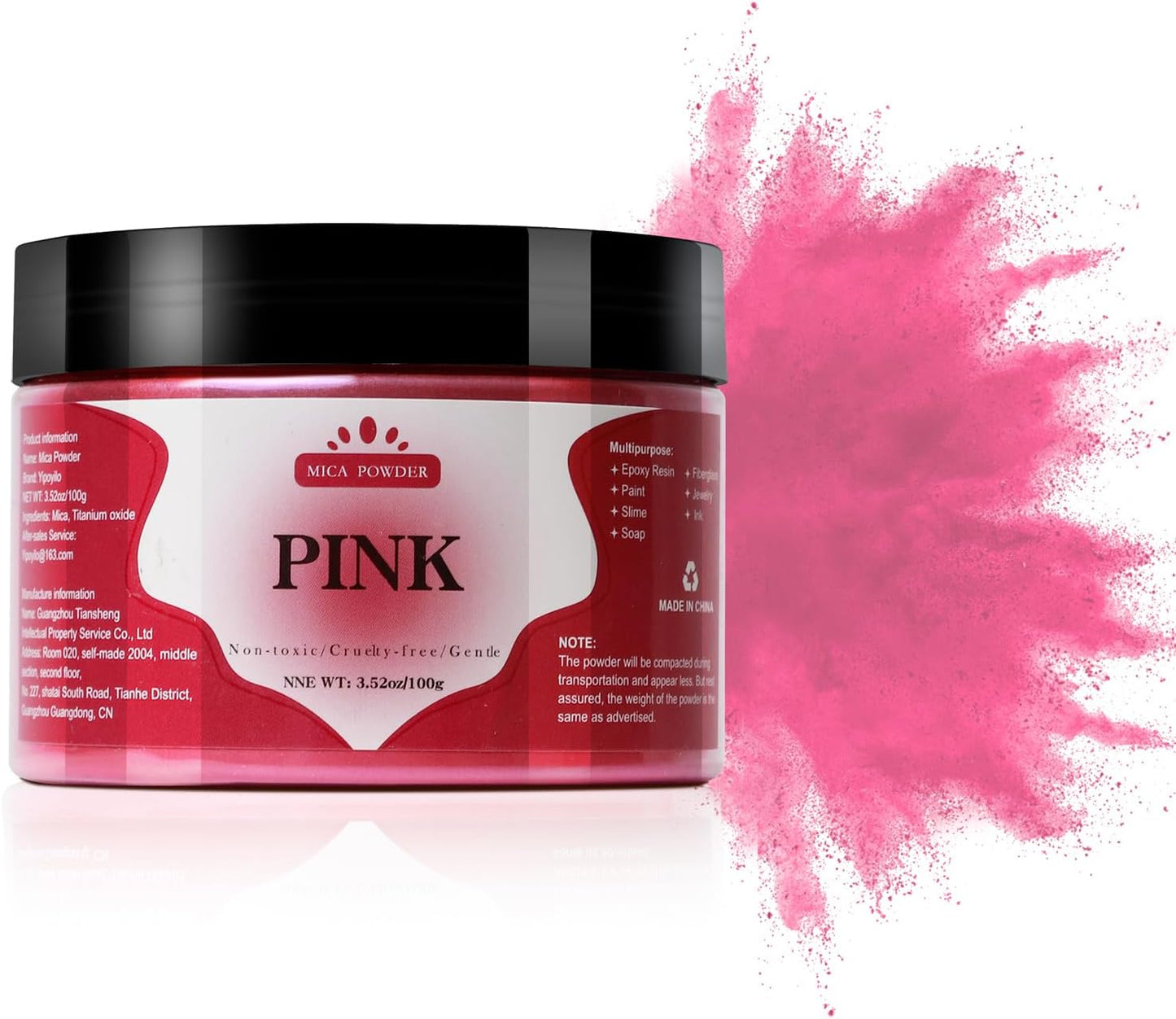 Mica Powder - 100g Mica Powder for Epoxy Resin - Metallic Color Pigment for Resin, Soap, Bath Bombs, Eye Shadow, Nails, DIY Crafting Projects etc. (Pink)