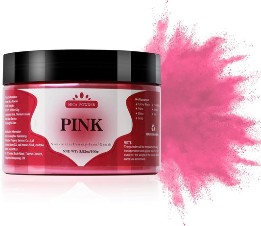 Mica Powder - 100g Mica Powder for Epoxy Resin - Metallic Color Pigment for Resin, Soap, Bath Bombs, Eye Shadow, Nails, DIY Crafting Projects etc. (Pink)
