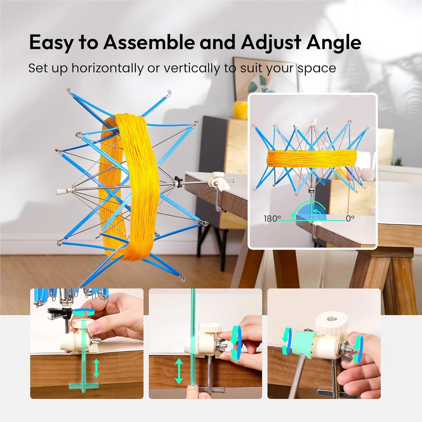 Yarn Swift, Yarn Umbrella Swift for Crocheting, Holder for Skeins Flexible Lightweight Foldable Design, Height & Diameter Adjustable to Suit Space, Ideal Helper for Yarn Knitting Enthusiasts