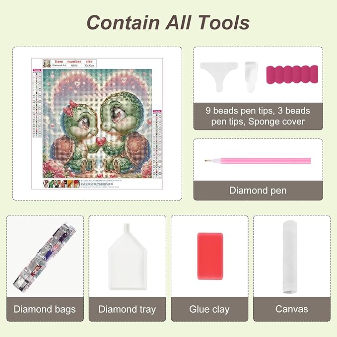 Anuver Full Drill Diamond Art Turtle Kits for Beginner, Love DIY Diamond Painting Kits for Home Wall Decor, 12x12 Inch, Diamond Painting Kits for Adults