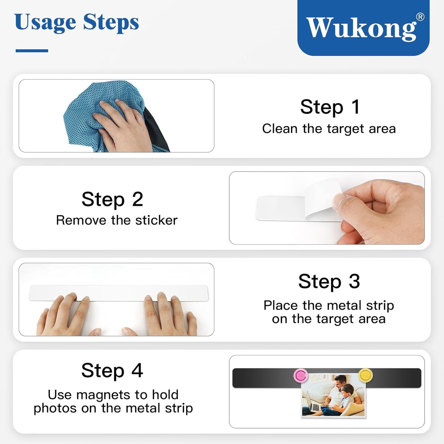 Wukong 8 Pack | 30x3cm(11.81 x 1.18) Magnetic Stainless Black Boards Strips, Adhesive Backing Bulletin Bar Board, Memo Board with 32Pcs Colorful Magnets for Office, Home, Photo Wall, Documents