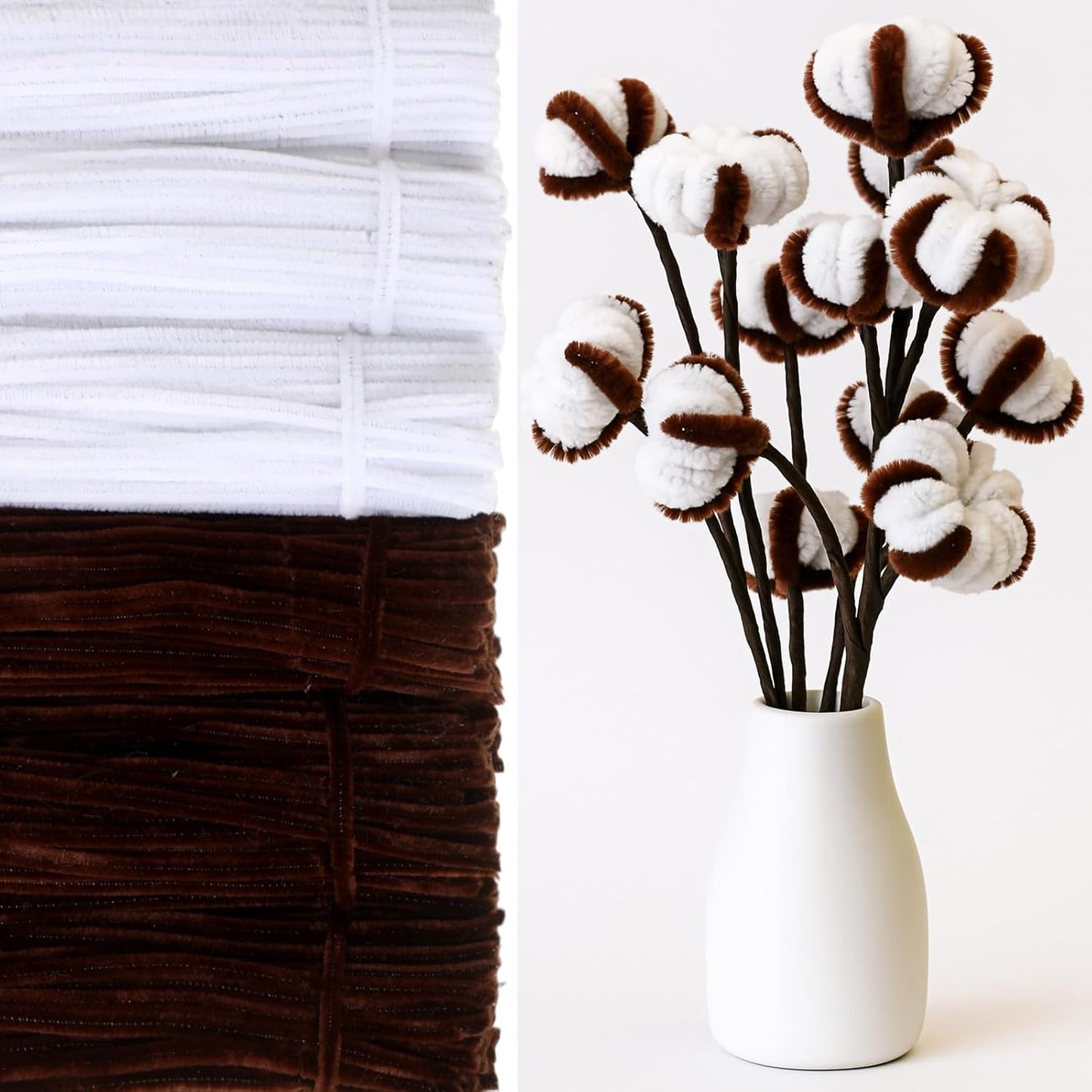 DaisyInner 700 Pcs Halloween Fall Pipe Cleaners Craft Bulk Pastel Chenille Stems Flower DIY Gradient Colored Fluffy for School Classroom Thanksgiving Christmas Party Supplies(White,Brown)