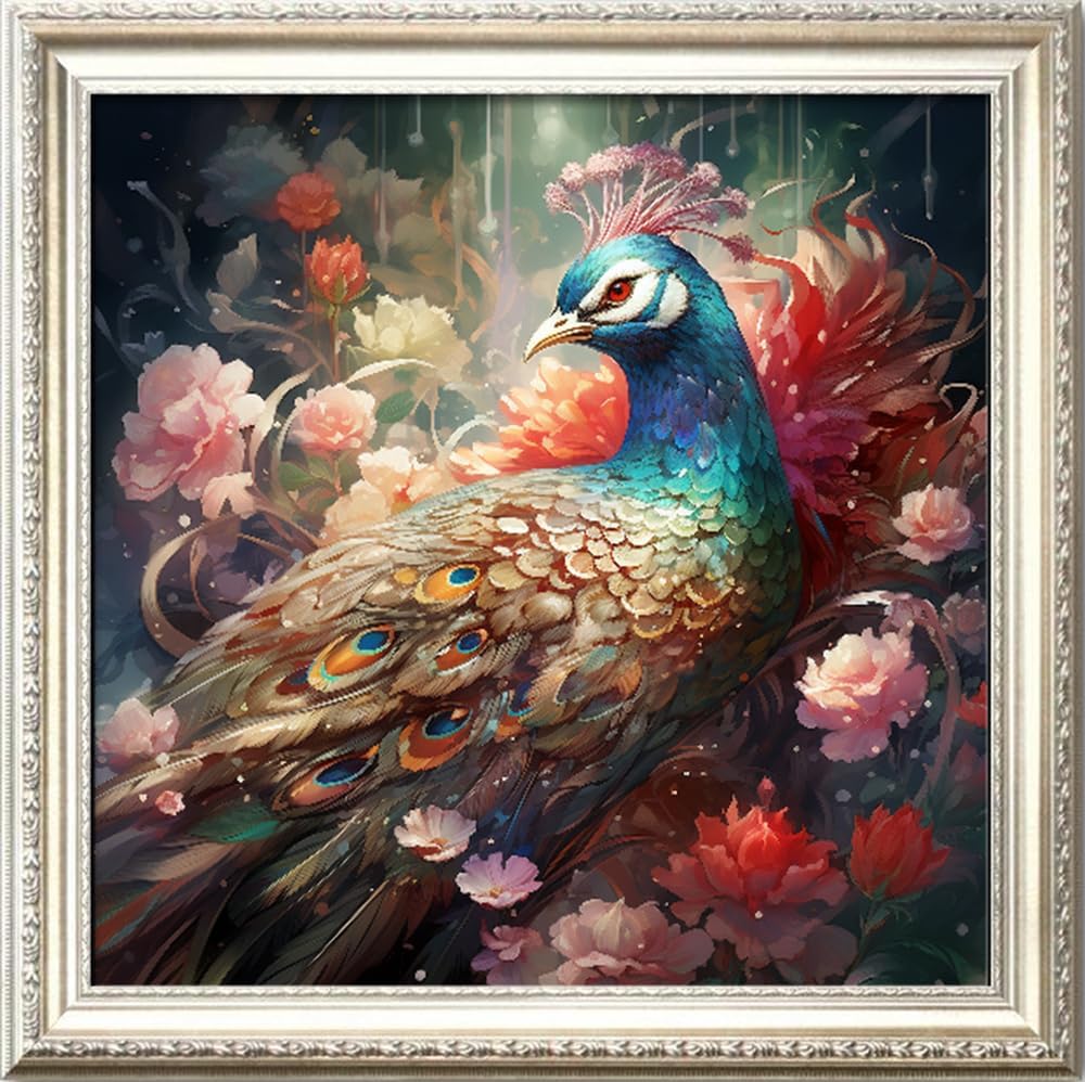 Leczany Cross Stitch Stamped Kit for Adults or Kids - Beautiful Peacock | DIY Embroidery Starter Patterns Craft Kit Needlepoint for Beginner | 11CT, 3 Strands | 19.7x19.7 inches