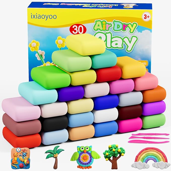 Air Dry Clay, 30 Colors Modelling Clay for Kids, Modeling Toys with Sculpting Tools, Soft & Non-Sticky, Home Party Favors, Birthday & Christmas Gifts for Age 3-12 Years Old Boys Girls Kids