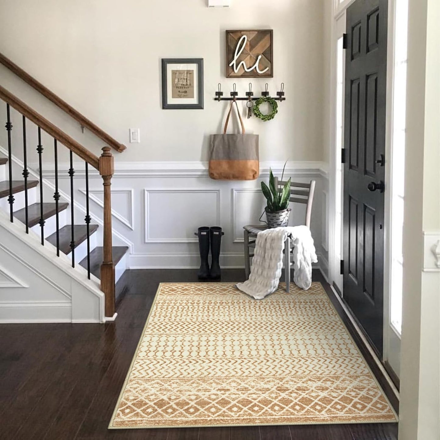 Moroccan Area Rug 3x5, Washable Non Slip Indoor Front Door Rug, Soft Non-Shedding Neutral Rug Carpet for Bedroom Kitchen Nursery Living Room Office Decor