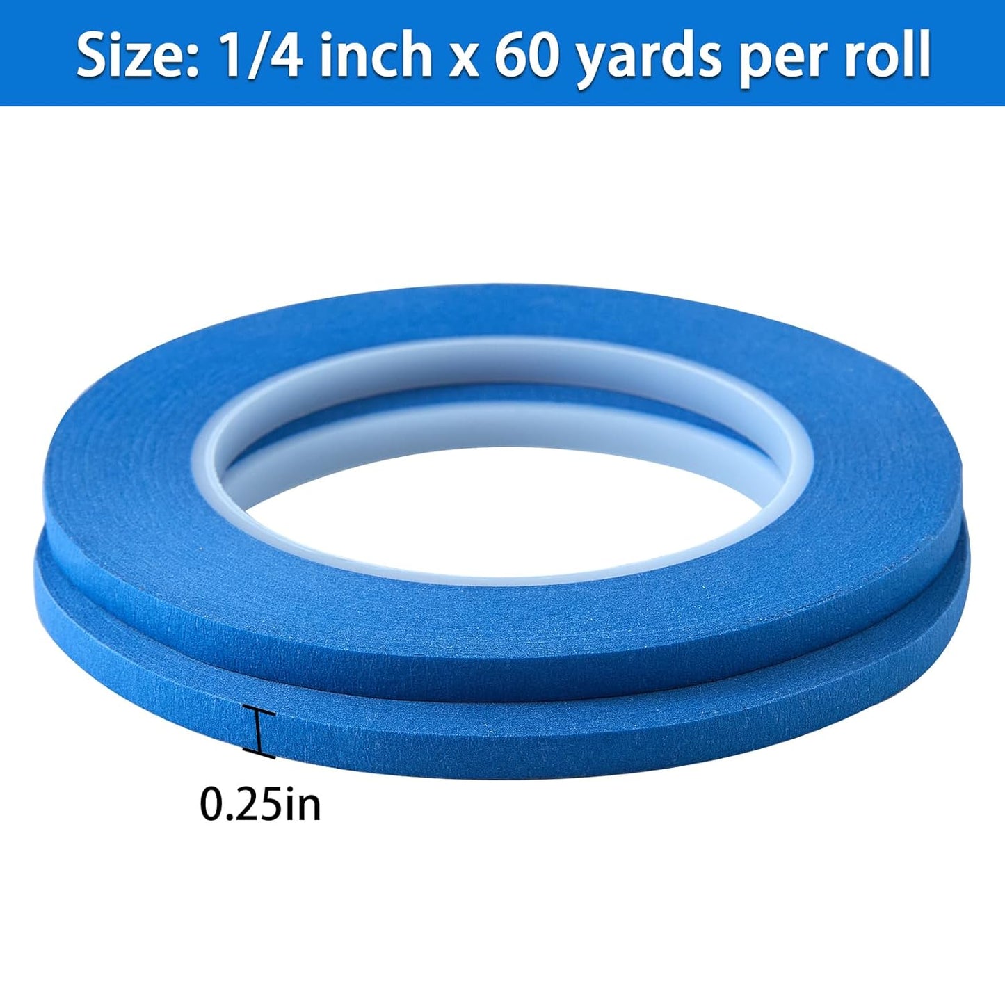 2 Pack 1/4" inch x 60yd Blue Painters Tape Easy Removal Thin Narrow Finishing Masking Tape Painting Tape Wall Tape, No Residue and Good Adhesive (0.25 in 6MM)
