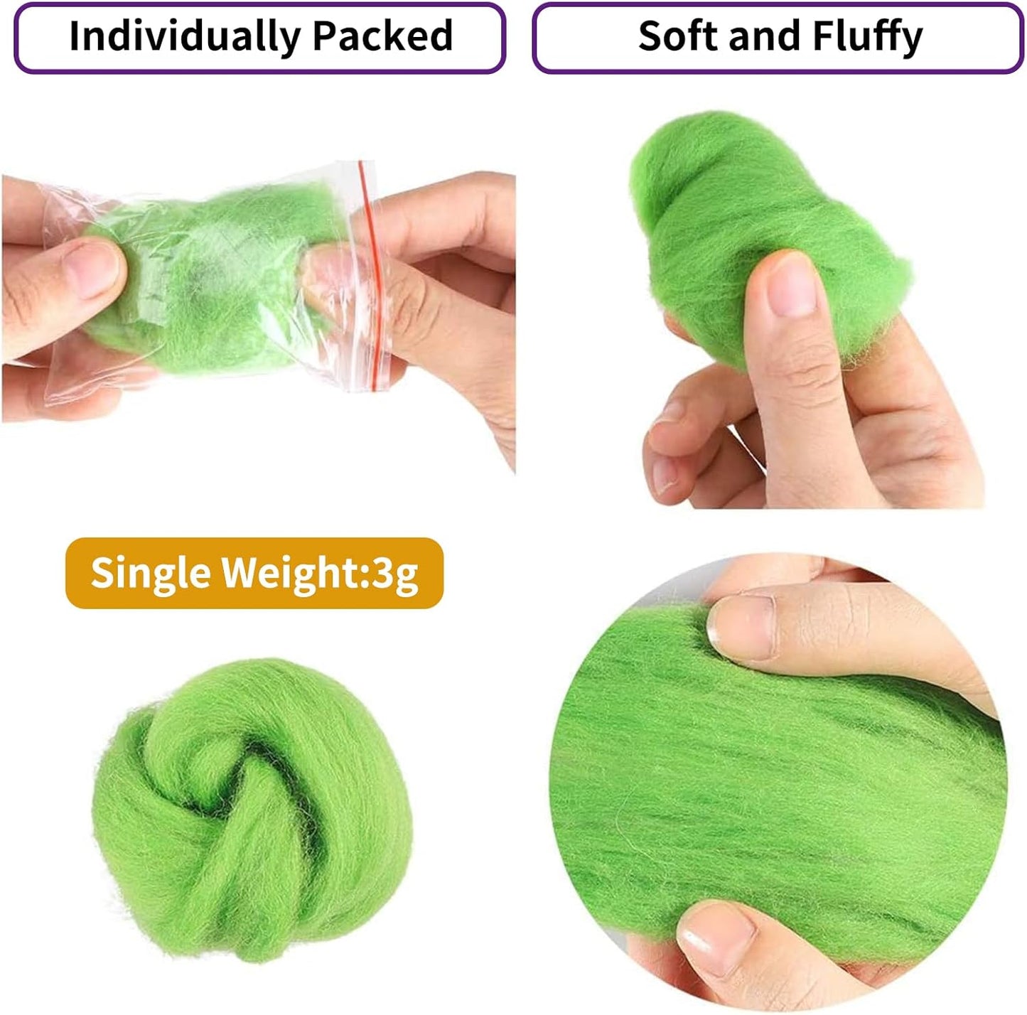 Habbi 100 Colors Needle Felting Wool - Fibre Wool Roving for DIY Craft, Needle Felt Roving for Spinning Blending Custom Colors