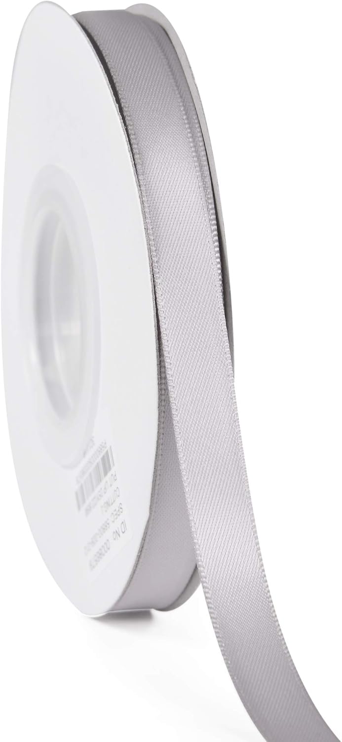 YAMA Silver Double Face Satin Ribbon 3/8 Inch 25 Yards Silver Ribbon for Gift Wrapping Ribbons Decorations DIY Crafts Arts
