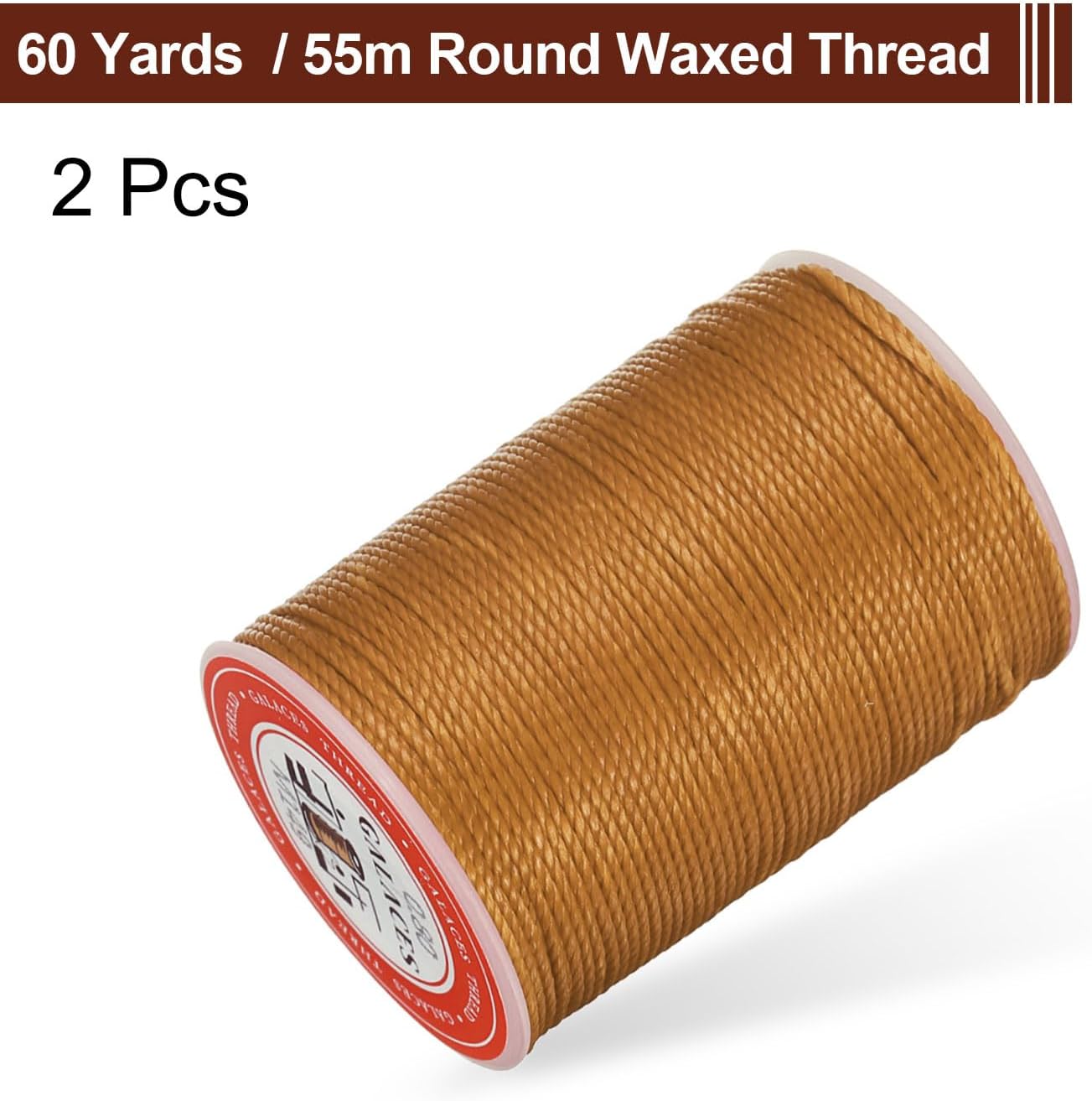 uxcell Round Leather Sewing Waxed Thread, 55m / 60 Yards Polyester Wax String, 0.80mm Wax Stitching Cord for Leather Crafts, Bookbinding, Bracelets Braided, Golden Brown, 2pcs