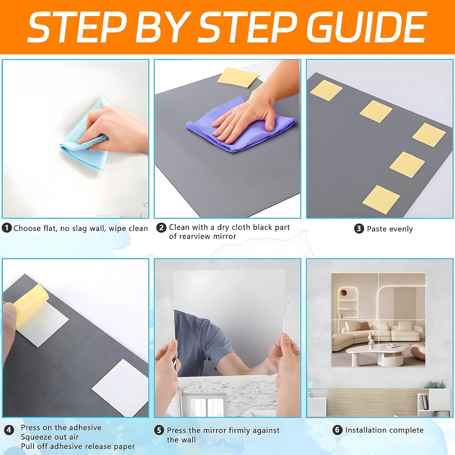 8PCS Self Adhesive Acrylic Mirror Tiles, Flexible Mirror Sheets Wall Stickers, Frameless Non-Glass Mirror Stickers Reflective Mirror for DIY Craft, Home Wall Decor (20 * 20cm,2mm)