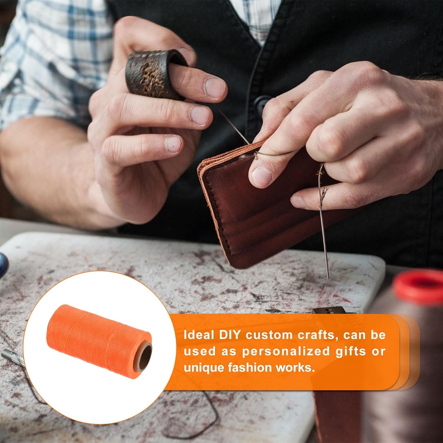 MECCANIXITY Waxed Thread,284 Yard 0.8mm 150D Flat Wax Thread Polyester Waxed String for Leather Sewing Hand Weaving Book Binding Home Decoration,Bright Orange