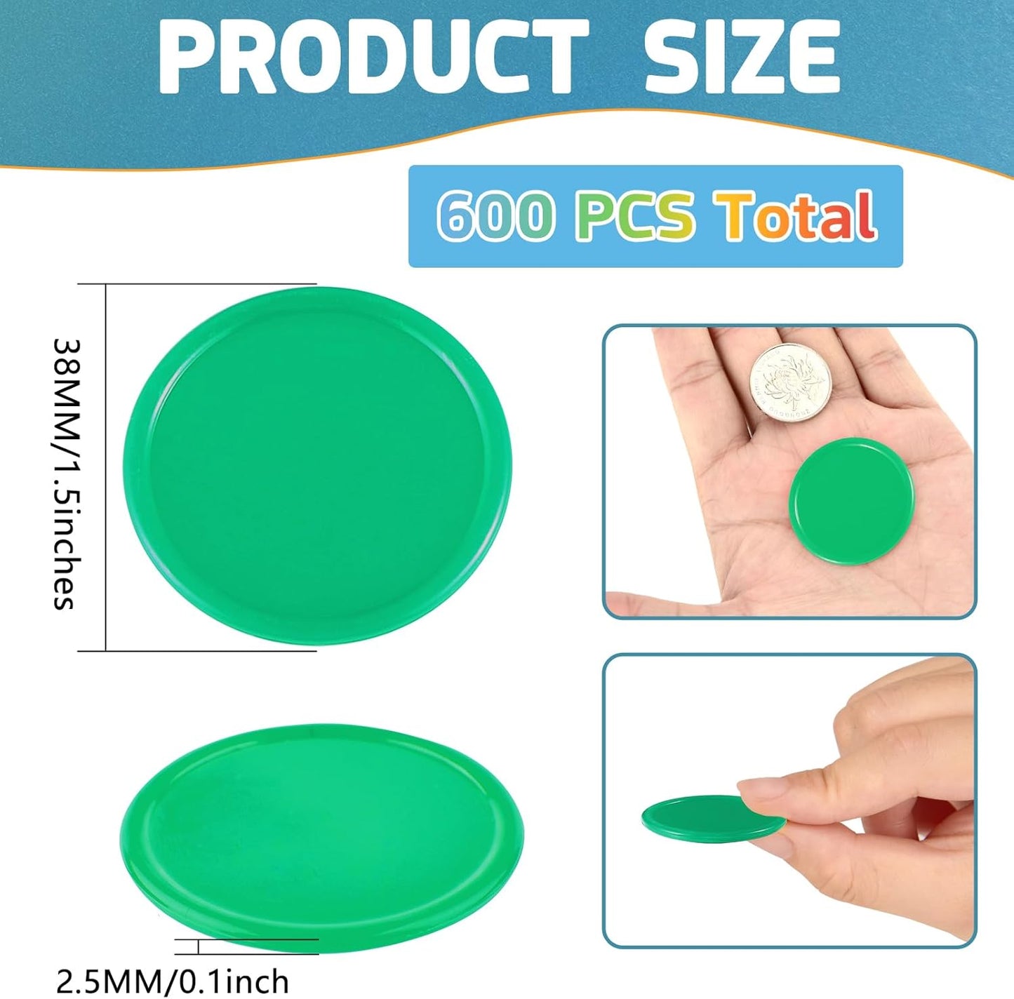 Coopay 1 1/2 Inches Plastic Poker Chips Learning Counters Disks Bingo Chip Counting Discs Markers for Math Practice and Poker Card Game Tokens, Teaching Rewards, 200 Pieces (Green)