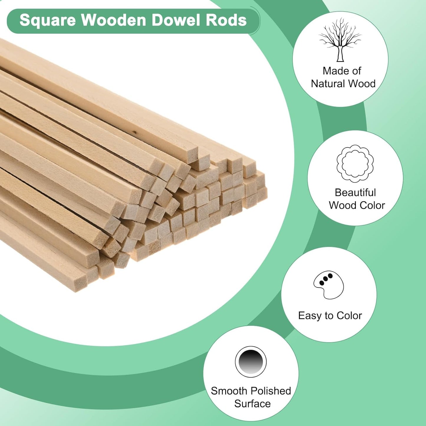 10-Pack Wood Square Dowel Rods, 13/64 x 12 Inch Unfinished Wooden Square Dowel Rod, Hardwood Square Dowel Sticks for Crafts/DIY Projects/Models Making [Wood Color]