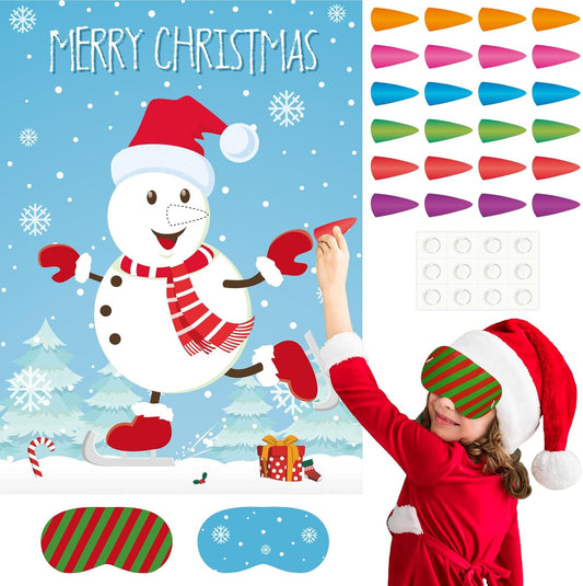 ASTARON Pin The Snowman Nose Christmas Pin The Tail Party Games Activities for Kids 36 Stickers Christmas Party Decorations School Classroom Activities